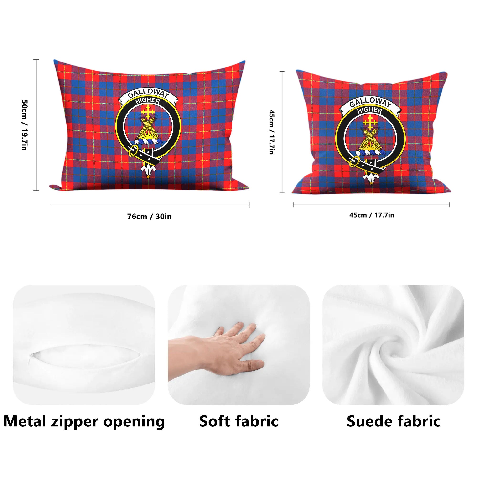 Galloway Red Tartan Crest Pillow Cover