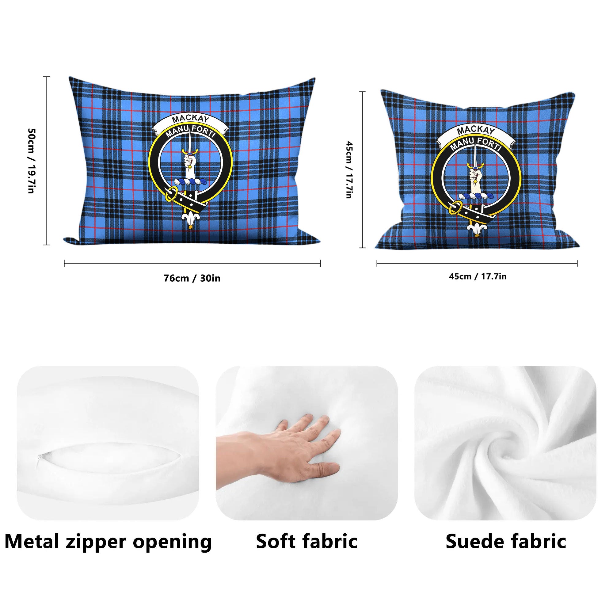 MacKay Blue Tartan Crest Pillow Cover