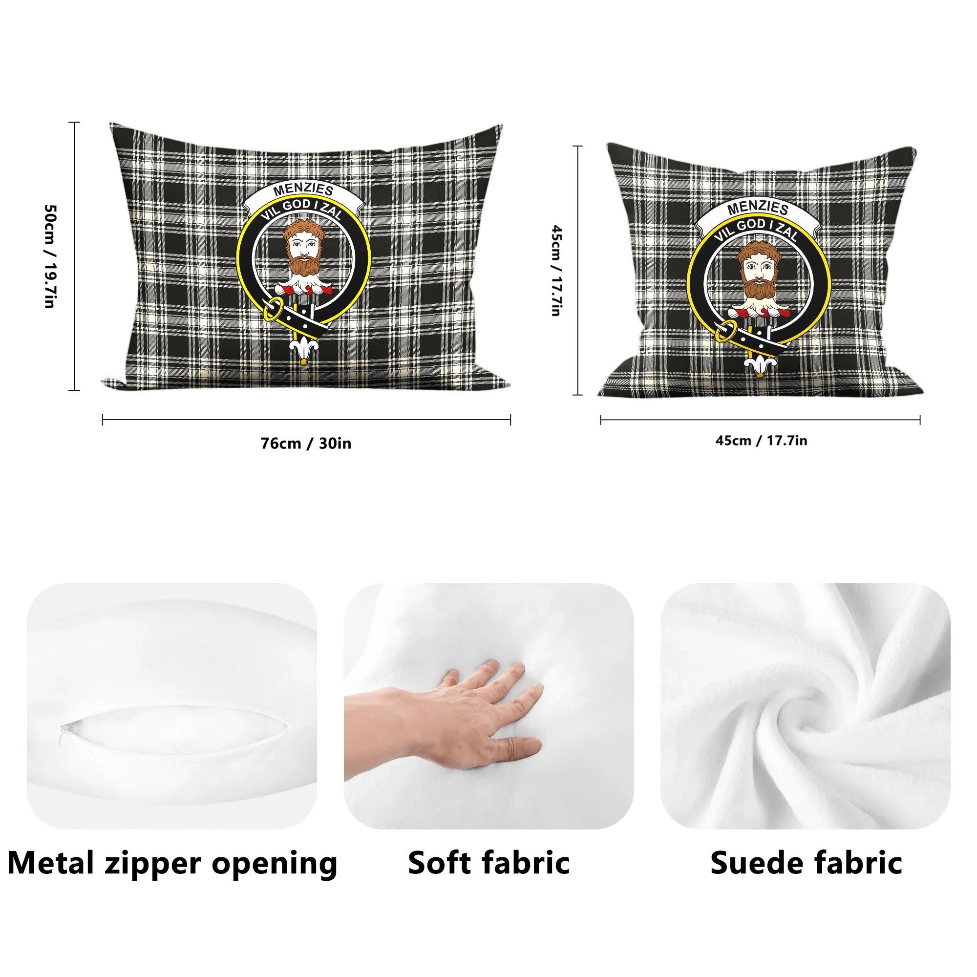 Menzies Black - White Ancient Tartan Crest Pillow Cover