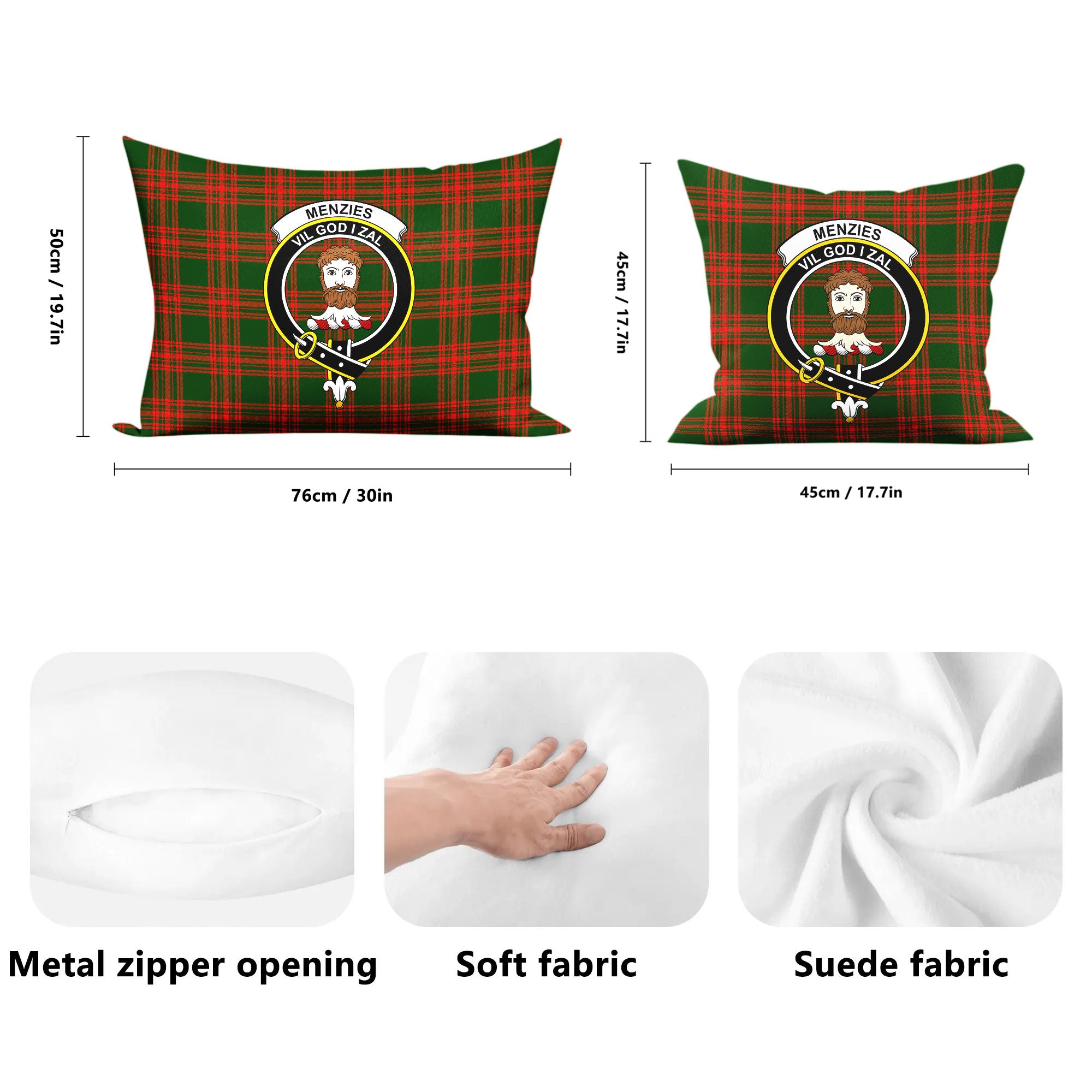 Menzies Green Modern Tartan Crest Pillow Cover