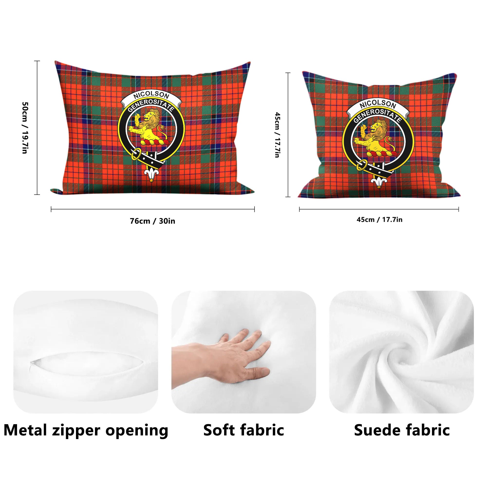 Nicolson Ancient Old Tartan Crest Pillow Cover