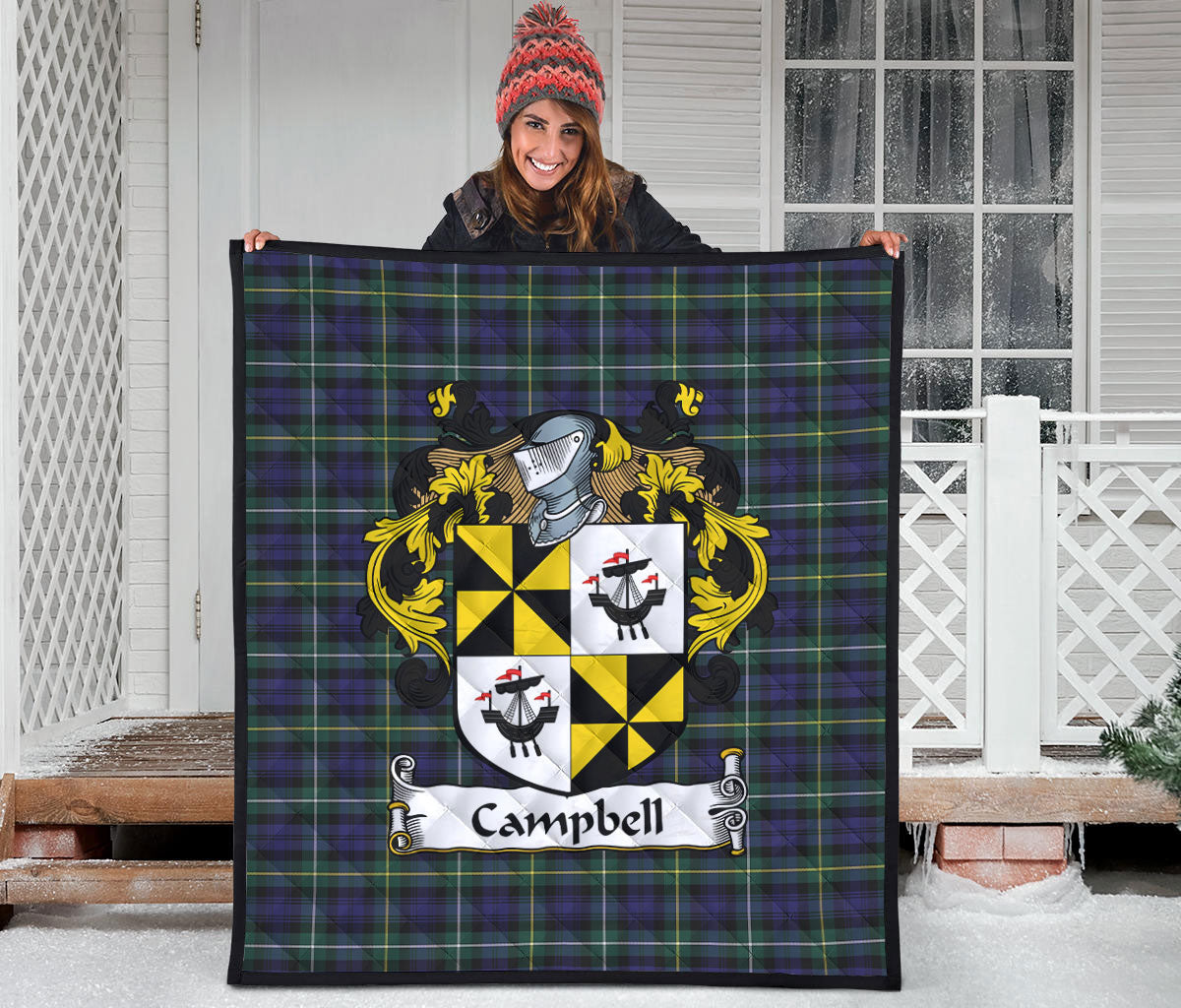 Campbell Argyll Modern Tartan Coat of Arms Quilt