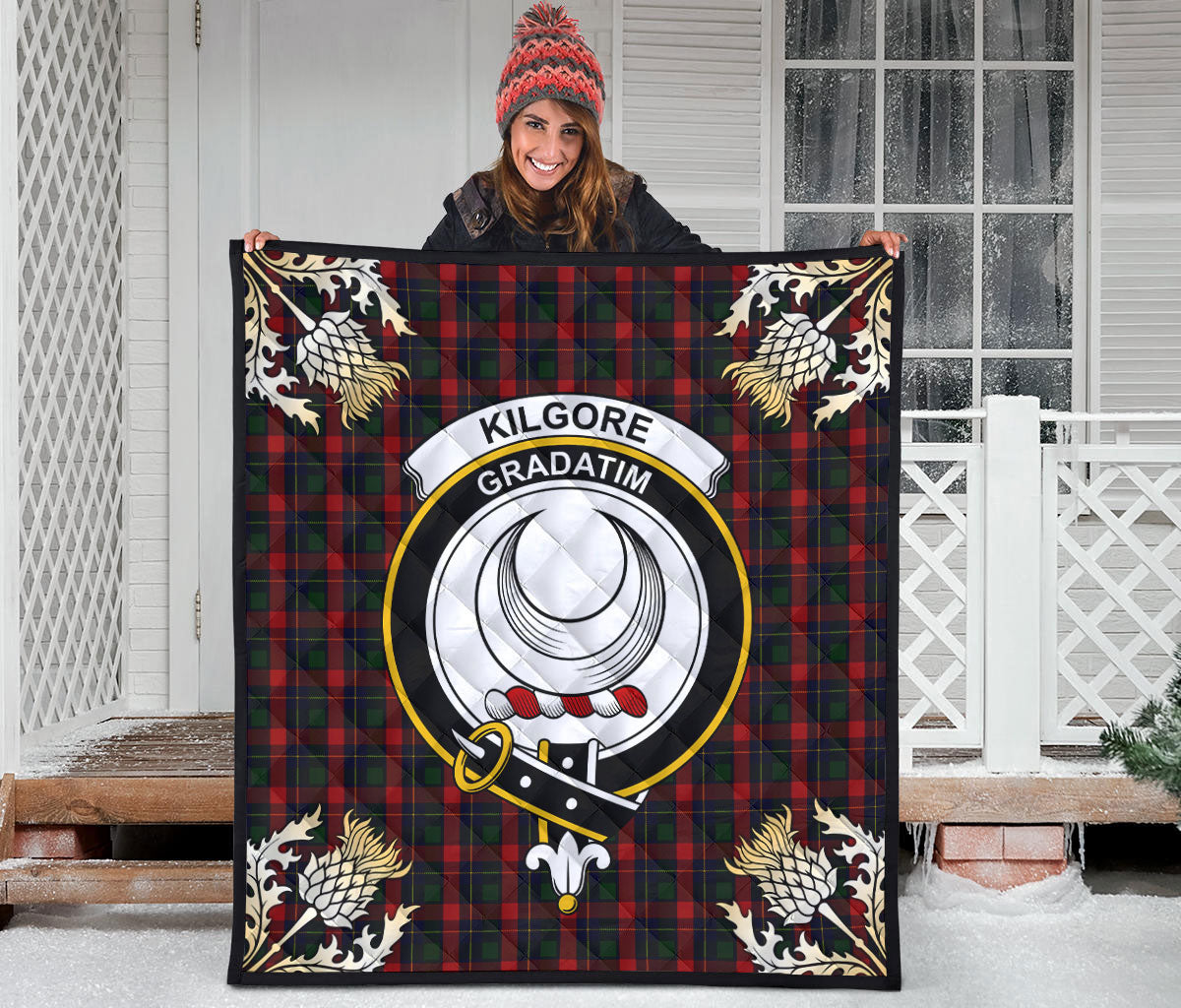 Kilgore Tartan Crest Premium Quilt - Gold Thistle Style