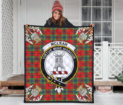 McLean of Duart Modern Tartan Crest Premium Quilt - Gold Thistle Style