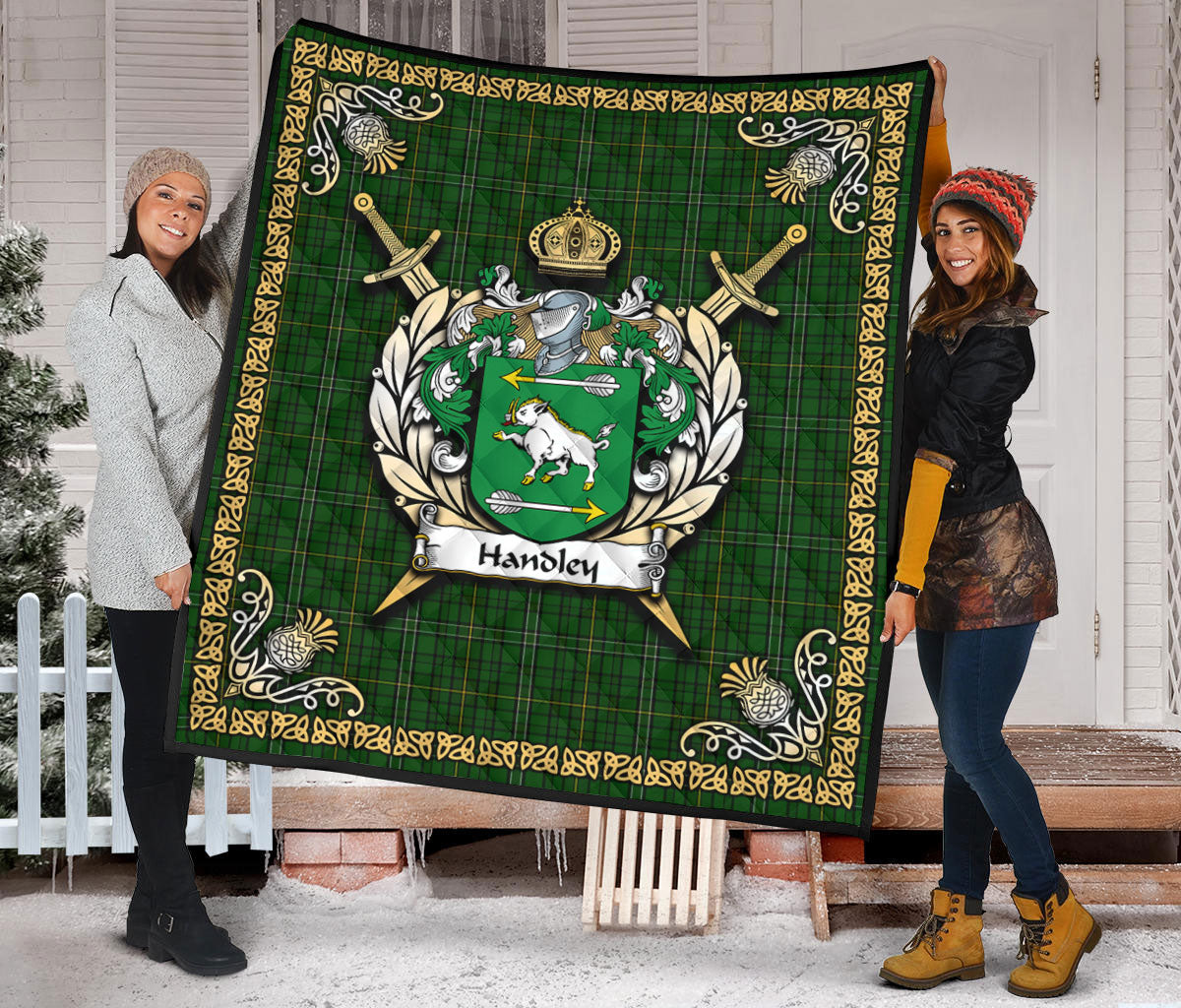 Handley Tartan Crest Premium Quilt - Celtic Thistle Style