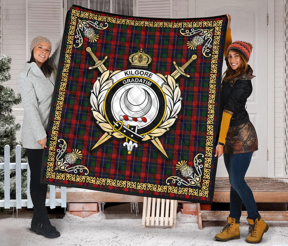 Kilgore Tartan Crest Premium Quilt - Celtic Thistle Style