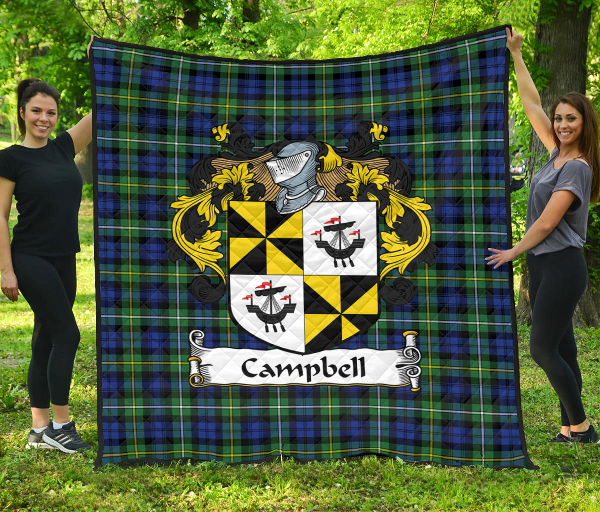 Campbell Argyll Ancient Tartan Coat of Arms Quilt