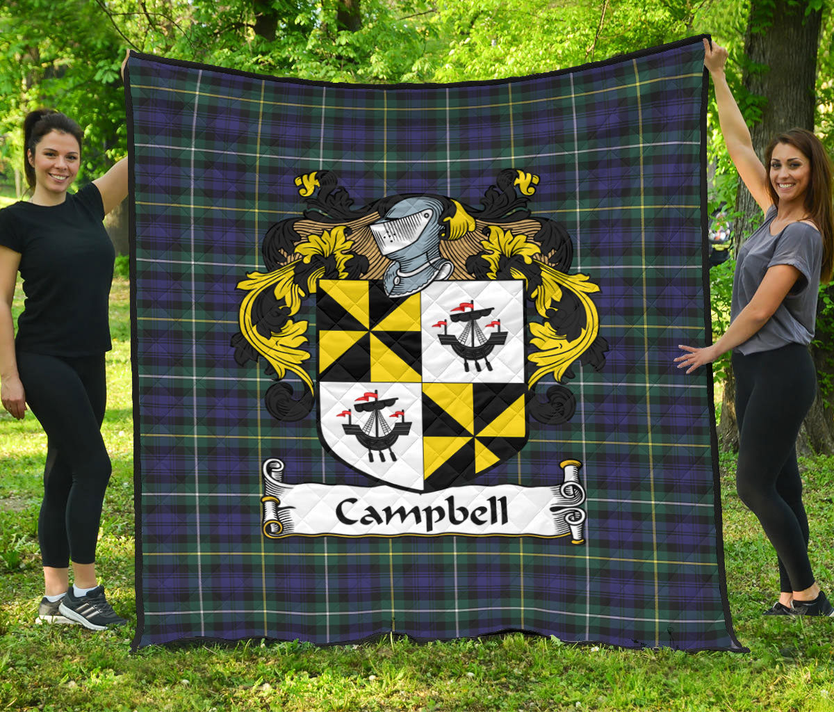 Campbell Argyll Modern Tartan Coat of Arms Quilt