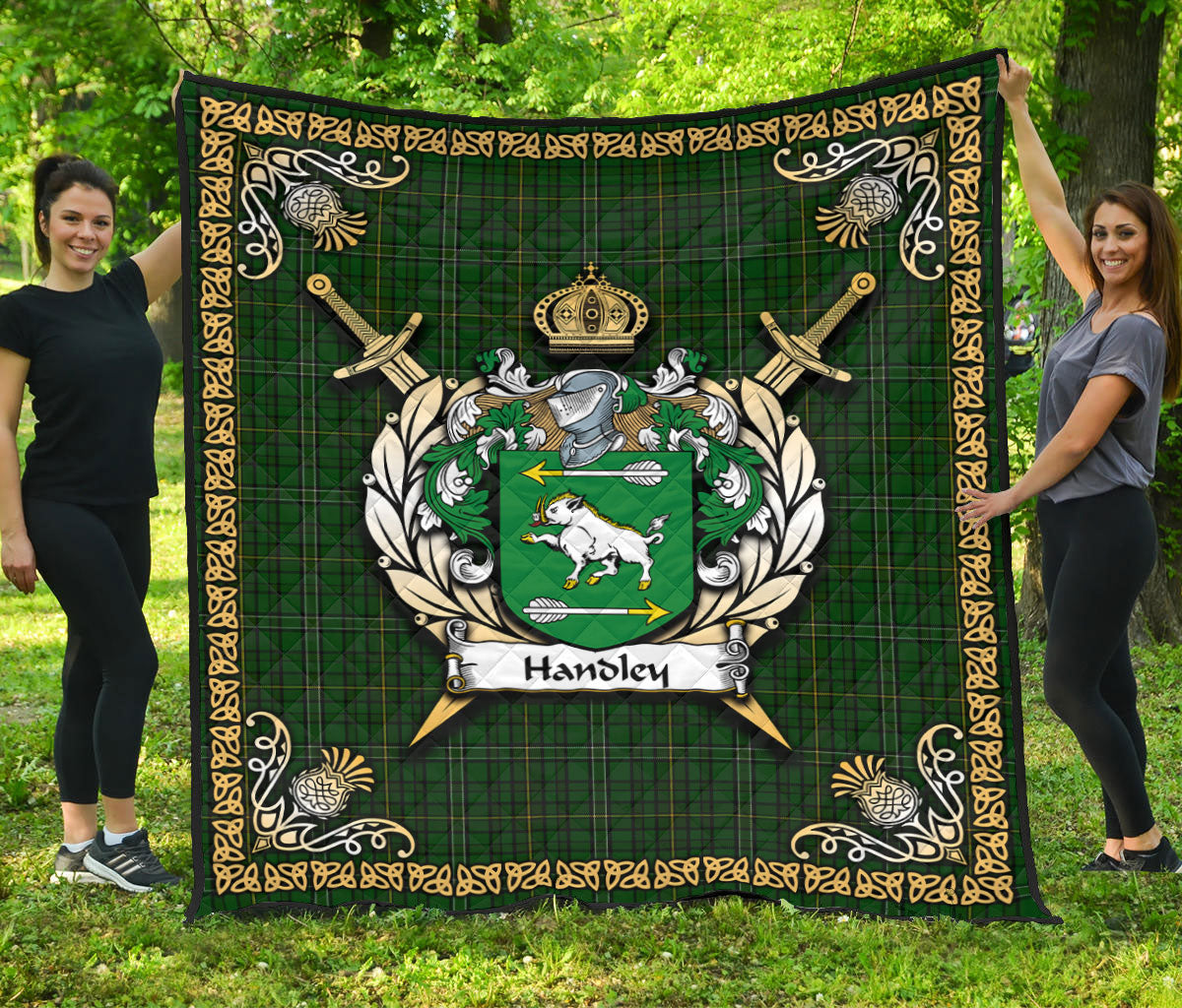 Handley Tartan Crest Premium Quilt - Celtic Thistle Style