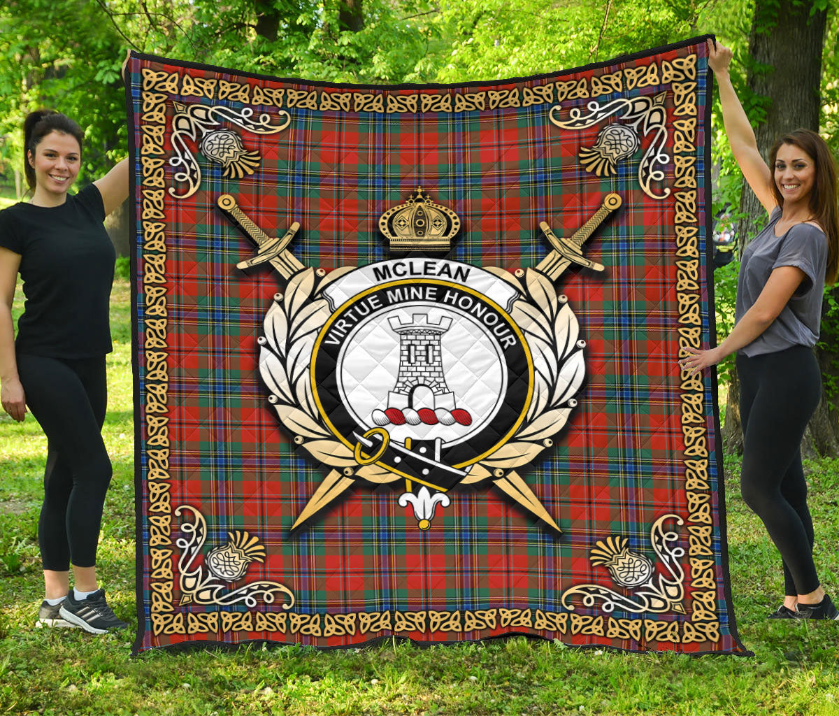 McLean of Duart Ancient Tartan Crest Premium Quilt - Celtic Thistle Style