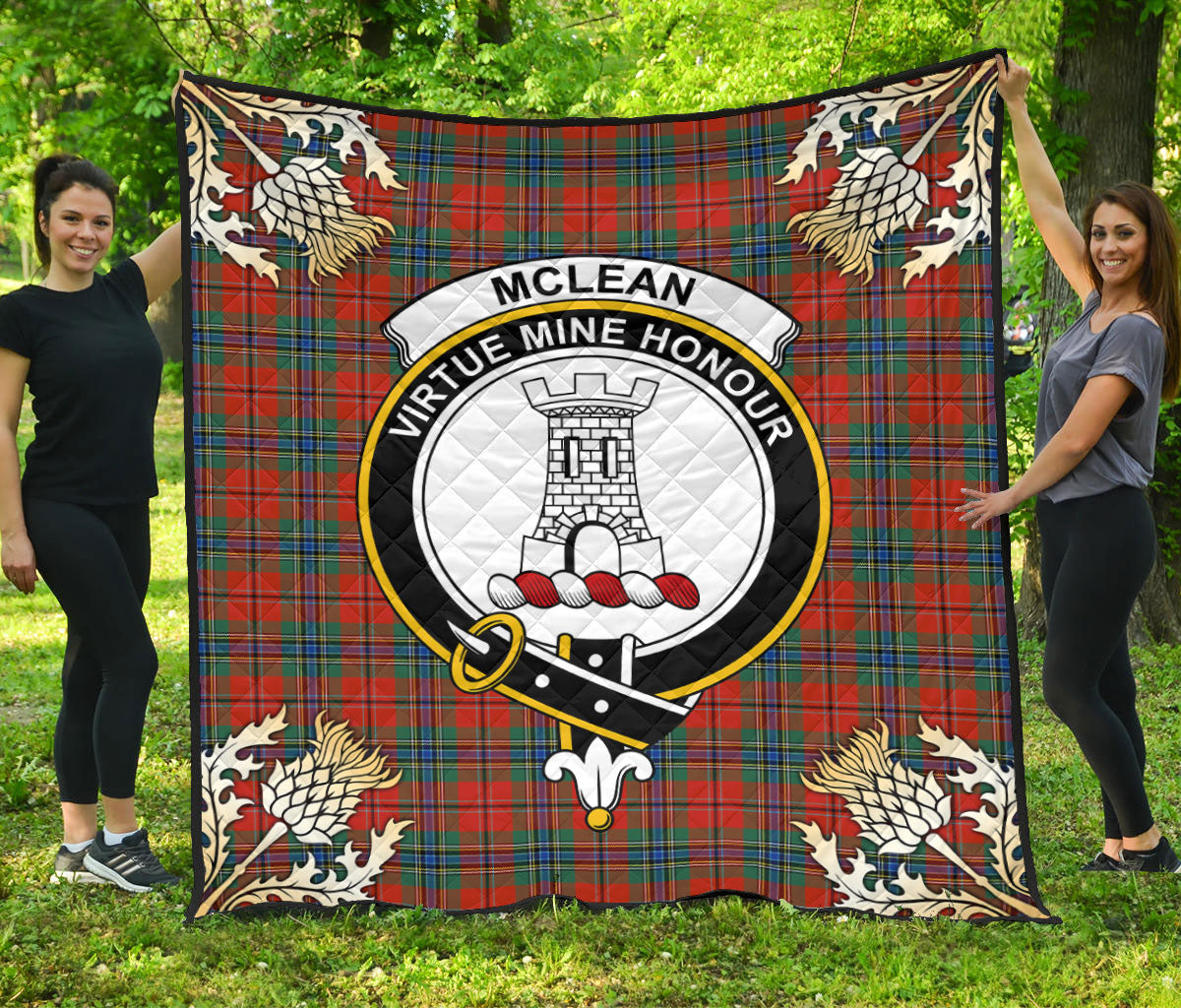 McLean of Duart Ancient Tartan Crest Premium Quilt - Gold Thistle Style