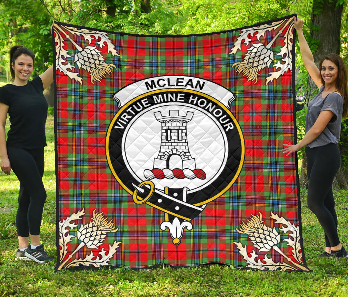 McLean of Duart Modern Tartan Crest Premium Quilt - Gold Thistle Style