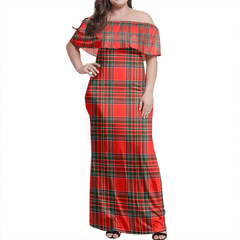 MacBean Modern Tartan Off Shoulder Long Dress