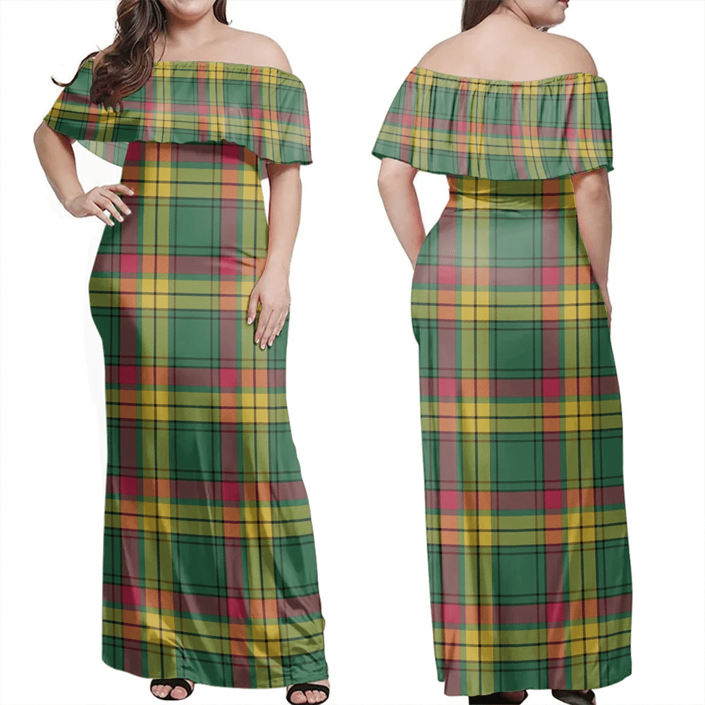 MacMillan Old Ancient Tartan Off Shoulder Long Dress