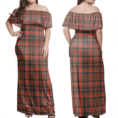 Cumming Hunting Weathered Tartan Off Shoulder Long Dress