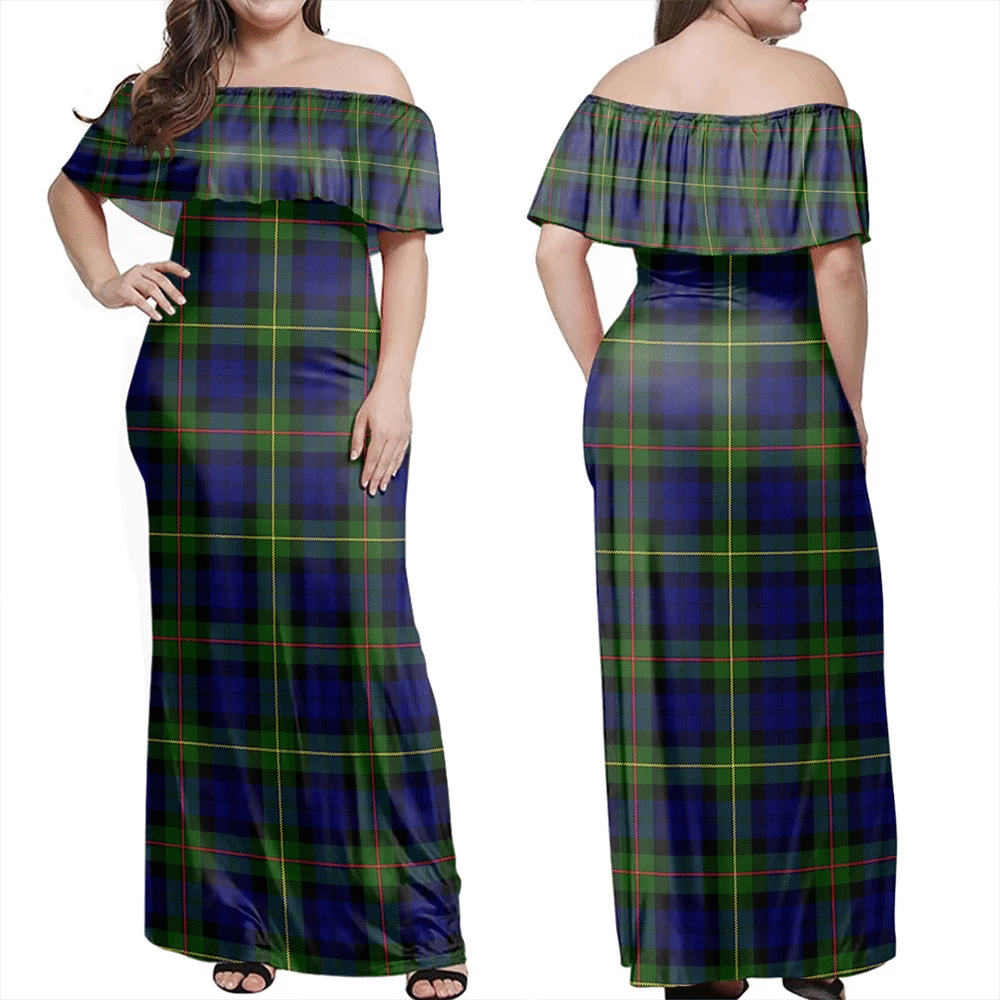 MacEwen Modern Tartan Off Shoulder Long Dress