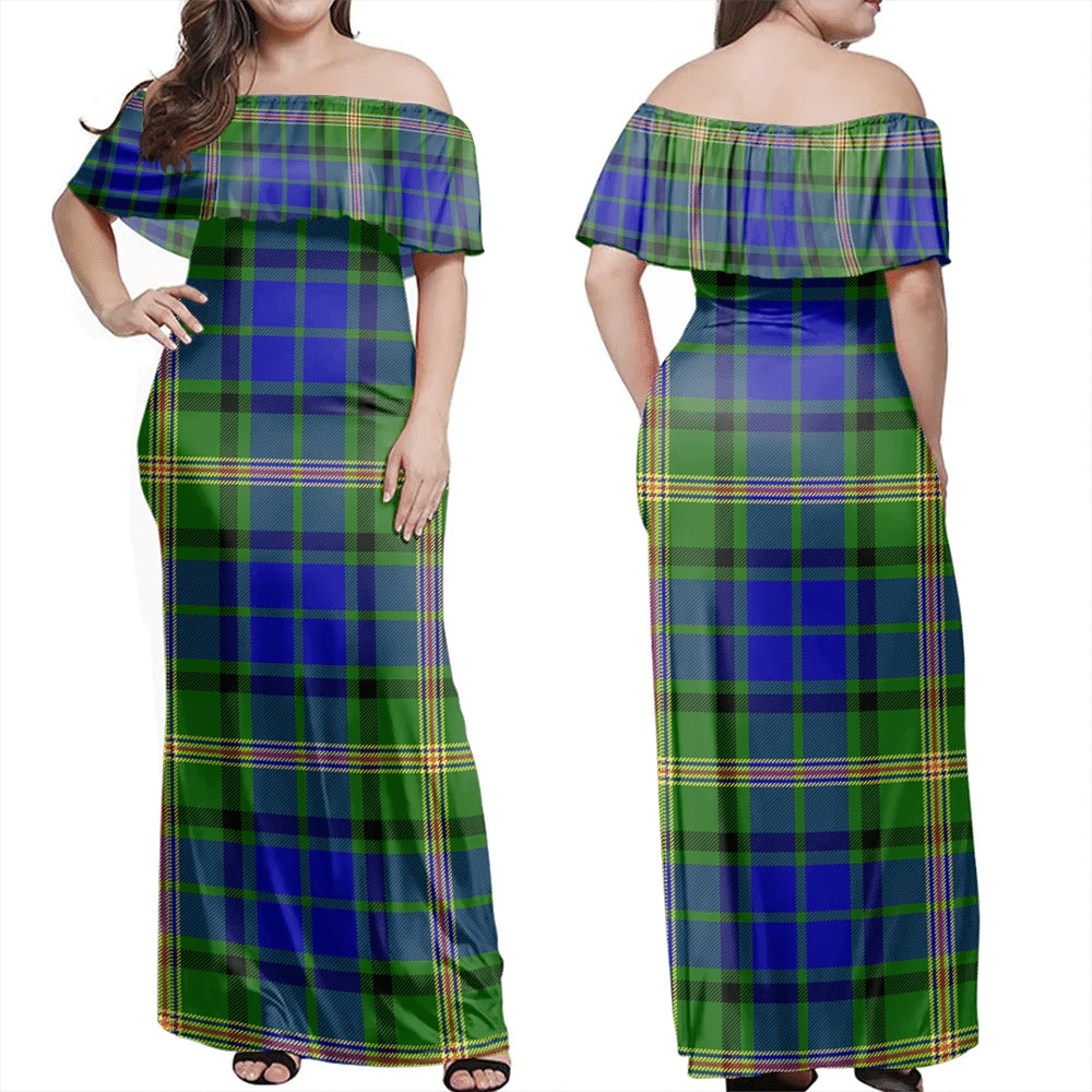 Maitland Tartan Off Shoulder Long Dress