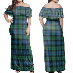 Blackwatch Ancient Tartan Off Shoulder Long Dress