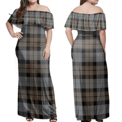 MacKay Weathered Tartan Off Shoulder Long Dress