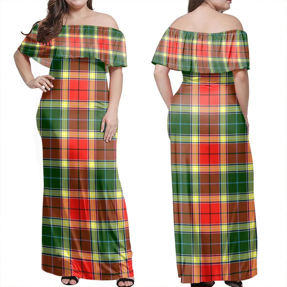 Gibbs Tartan Off Shoulder Long Dress