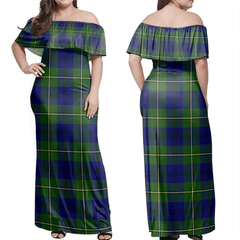 Johnston Modern Tartan Off Shoulder Long Dress