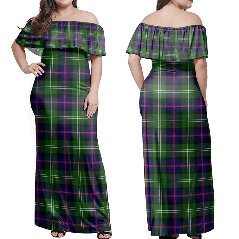 Sutherland Modern Tartan Off Shoulder Long Dress