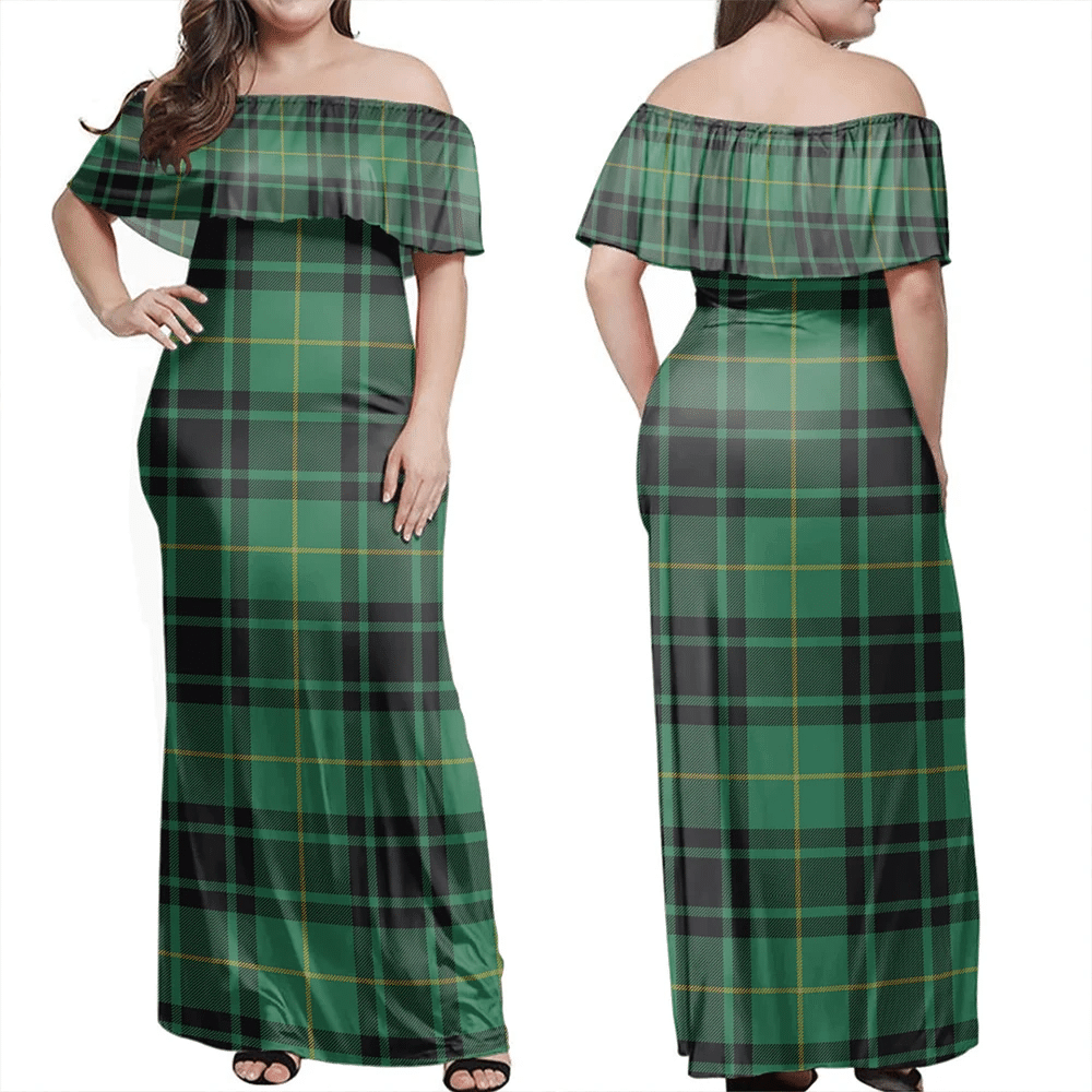 MacArthur Ancient Tartan Off Shoulder Long Dress