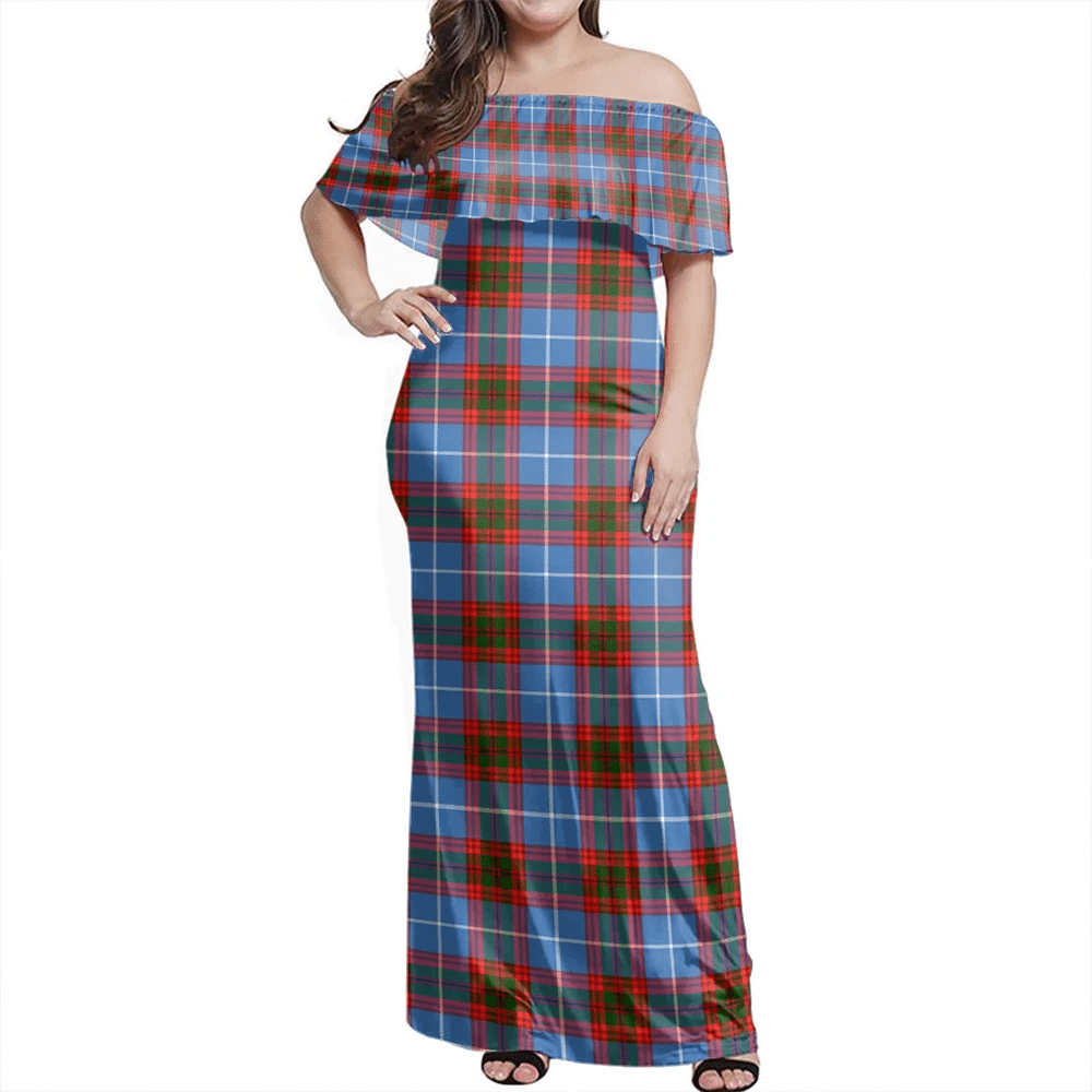 Edinburgh District Tartan Off Shoulder Long Dress