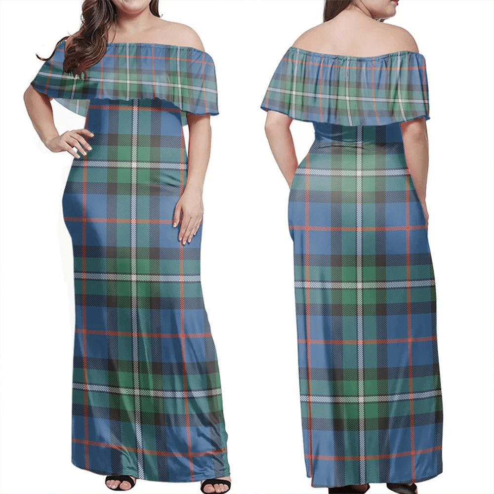 MacPhail Hunting Ancient Tartan Off Shoulder Long Dress