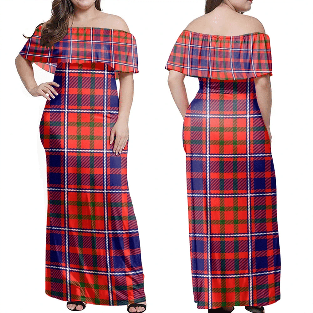 Cameron Of Lochiel Modern Tartan Off Shoulder Long Dress