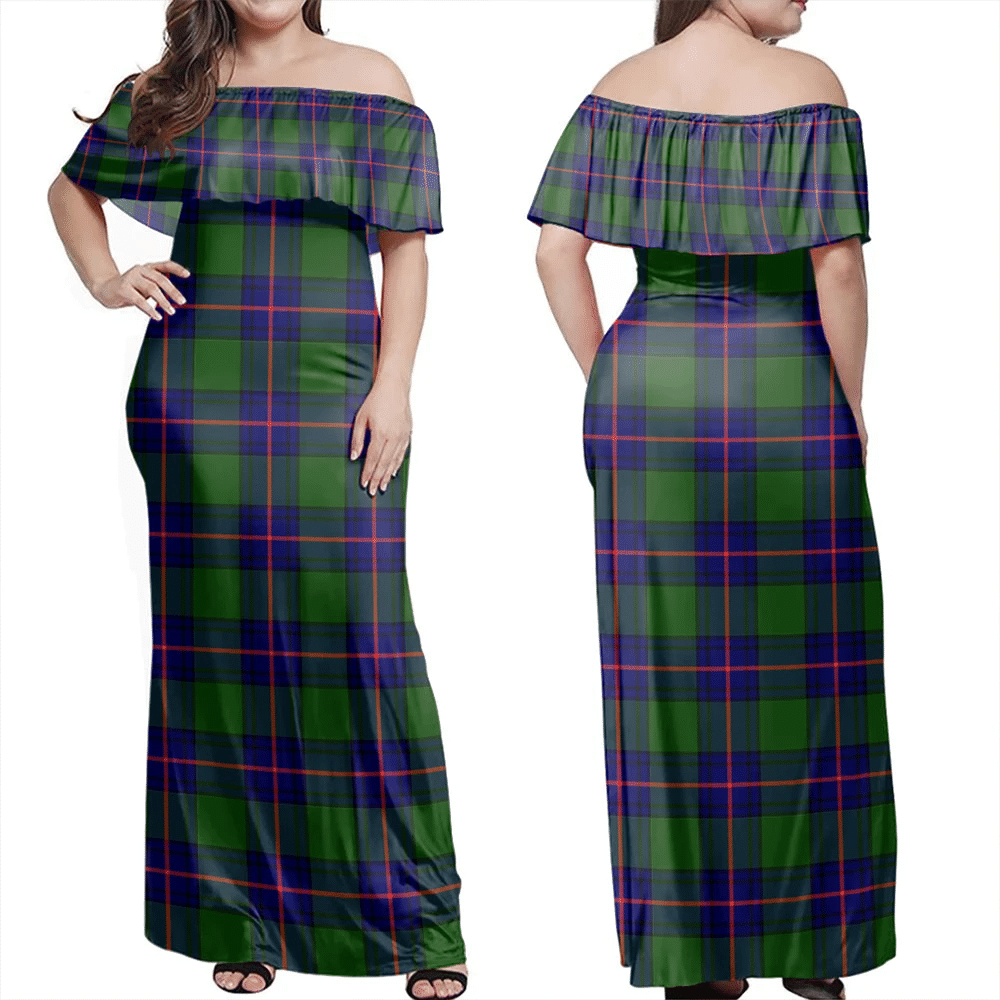 Shaw Modern Tartan Off Shoulder Long Dress