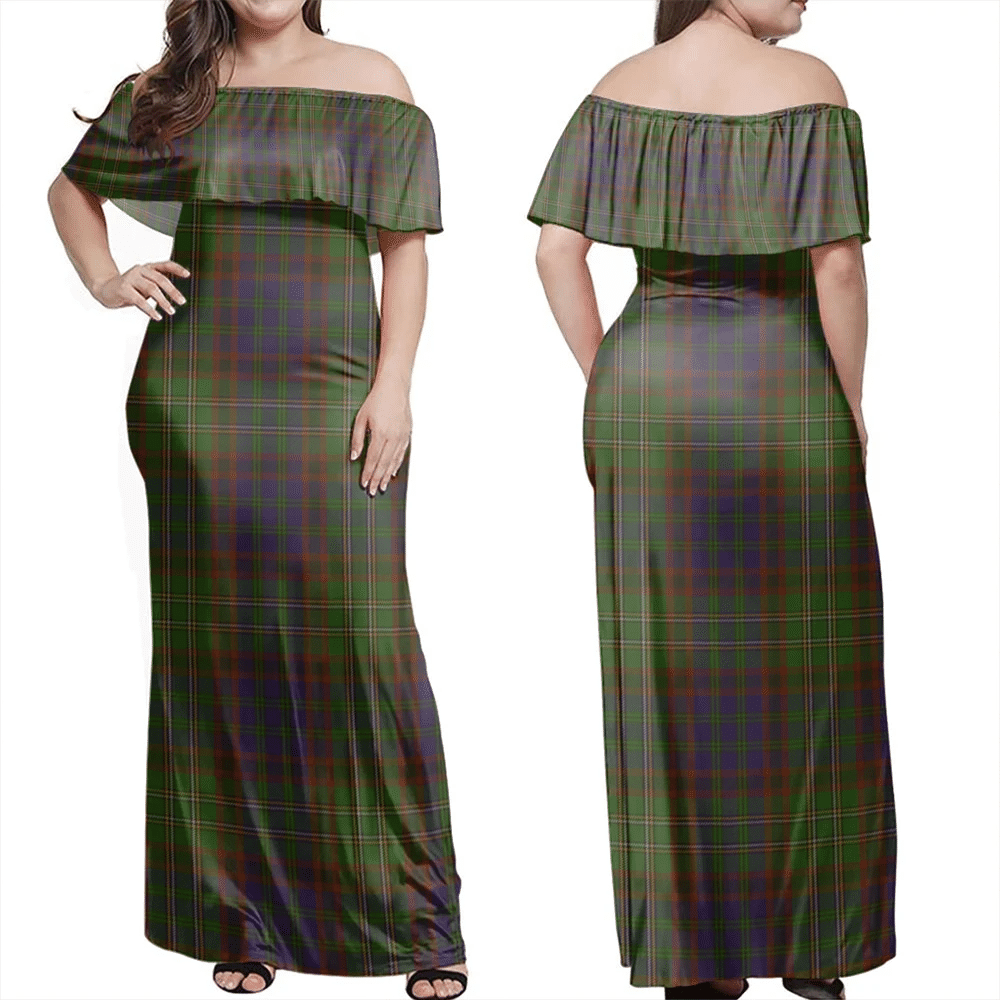 Cunningham Hunting Modern Tartan Off Shoulder Long Dress