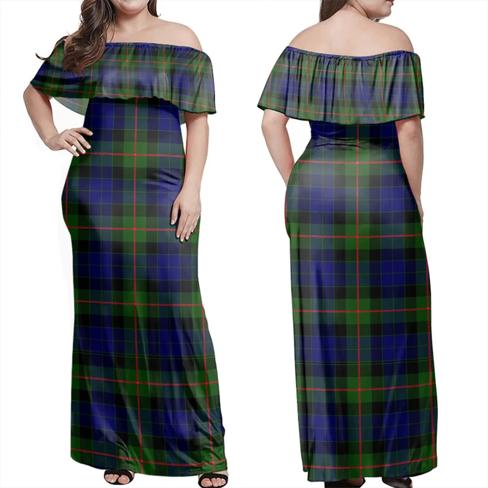 Gunn Modern Tartan Off Shoulder Long Dress