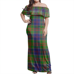 Stewart Of Appin Hunting Modern Tartan Off Shoulder Long Dress