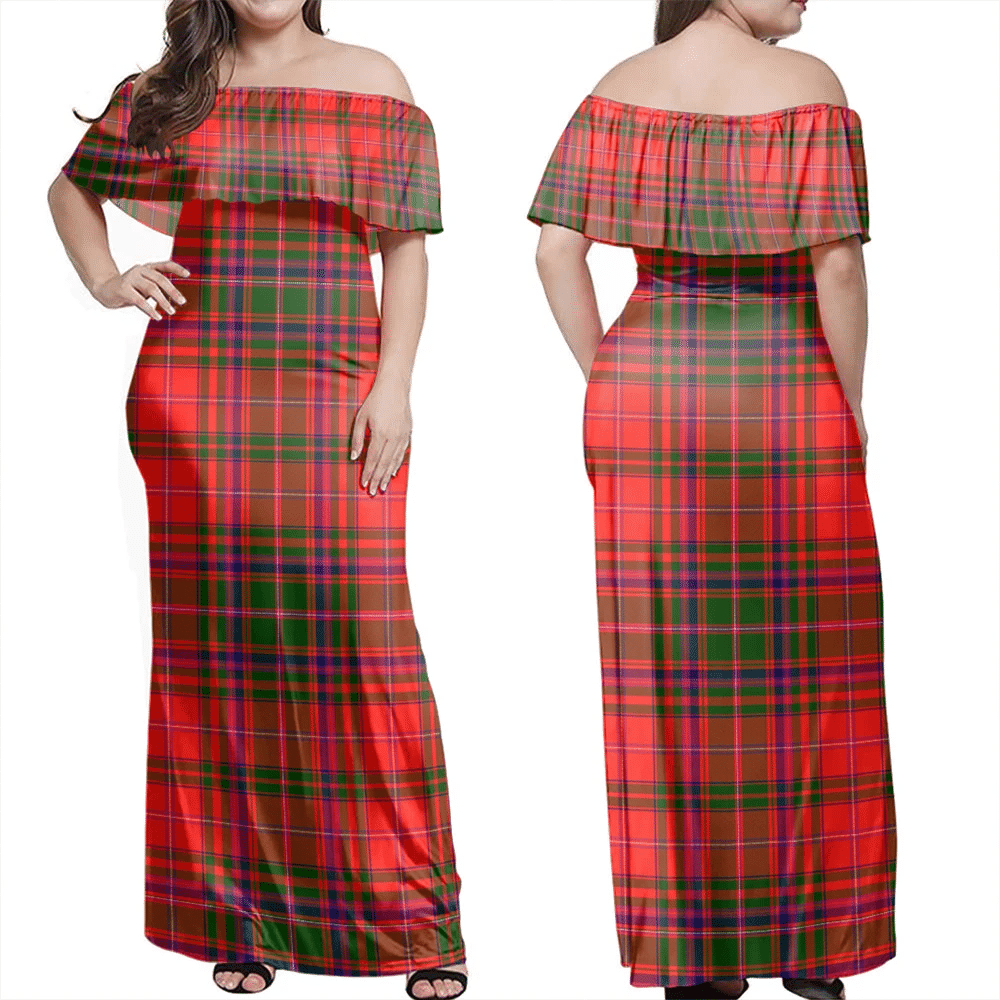 MacDougall Modern Tartan Off Shoulder Long Dress