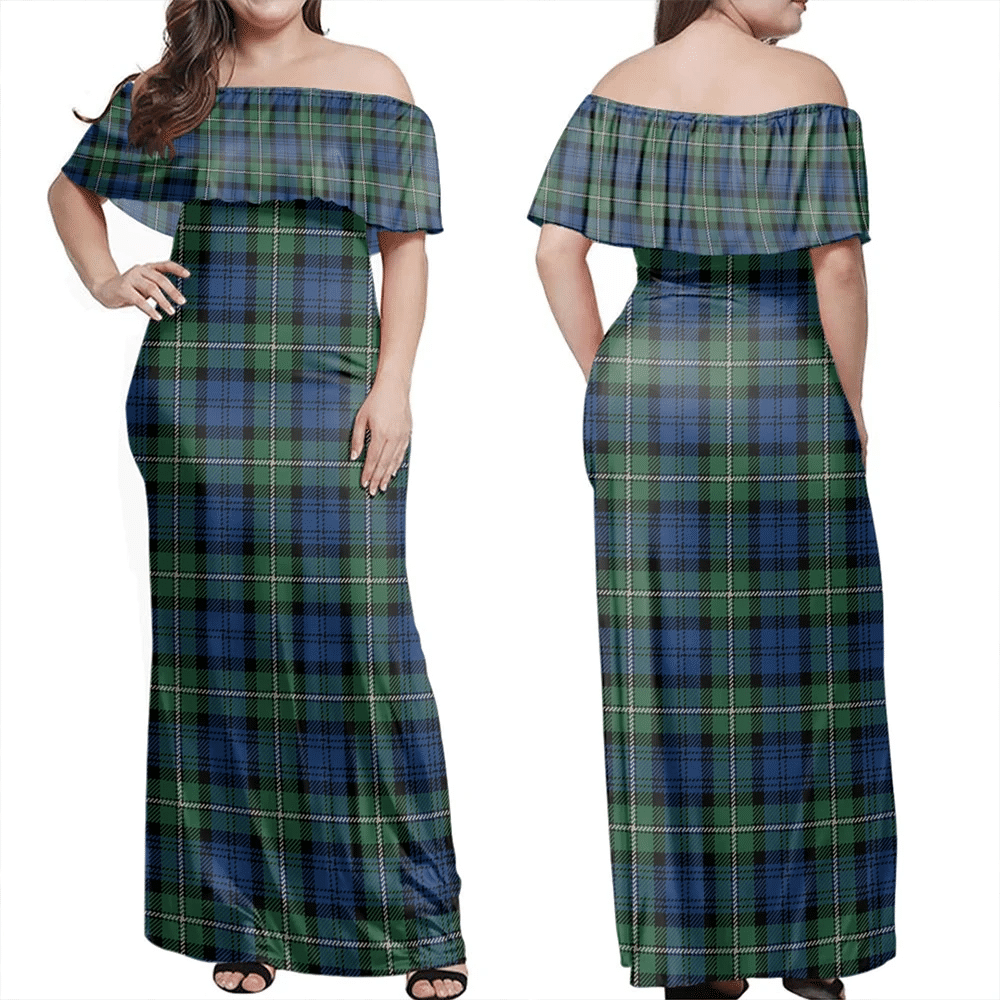 Forbes Ancient Tartan Off Shoulder Long Dress