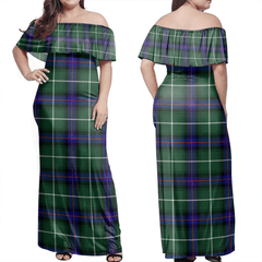 MacDonald Of The Isles Hunting Modern Tartan Off Shoulder Long Dress