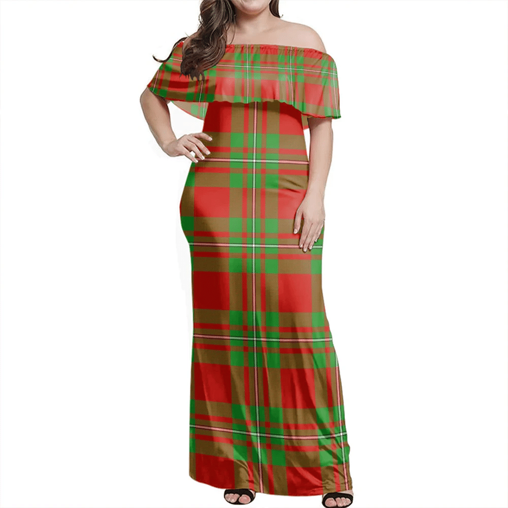 MacGregor Modern Tartan Off Shoulder Long Dress