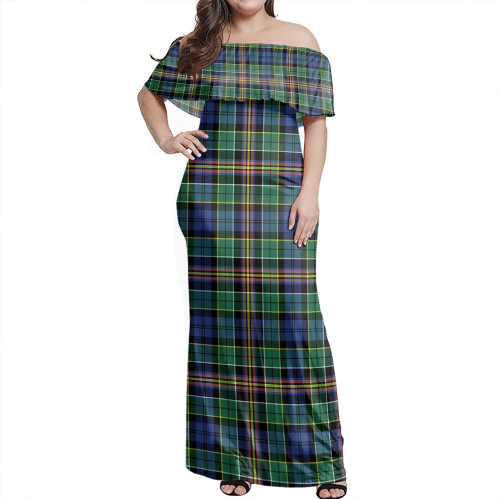 Allison Tartan Off Shoulder Long Dress