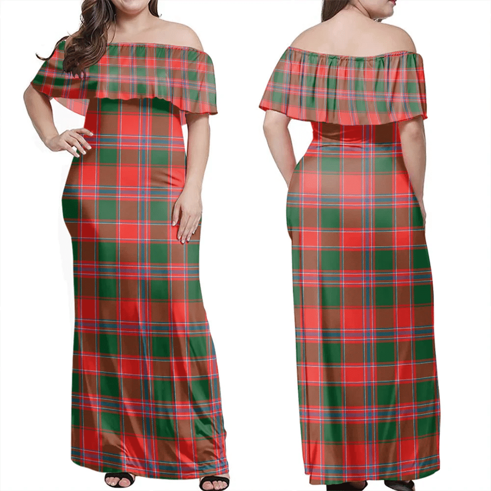 Dalziel Modern Tartan Off Shoulder Long Dress