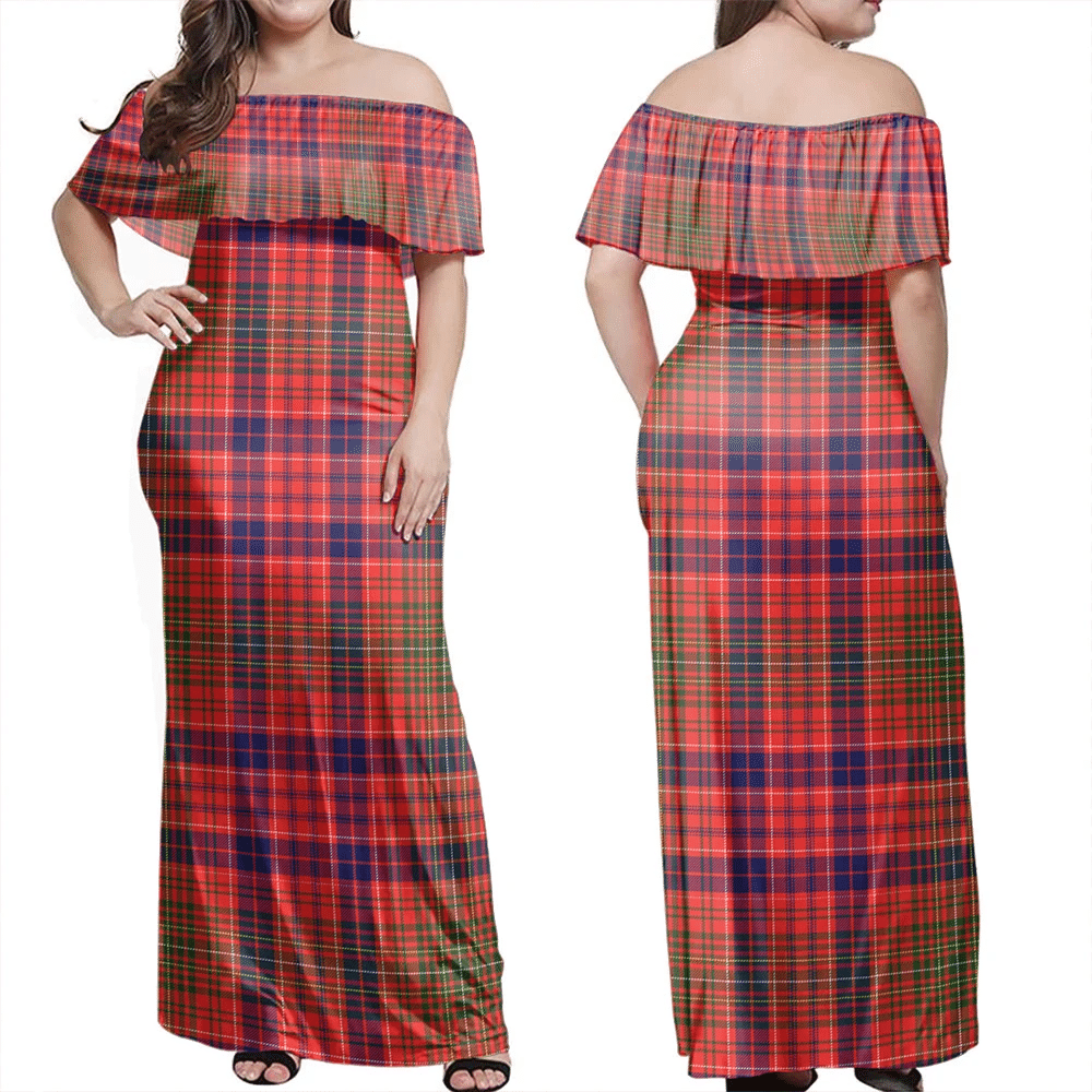 Lumsden Modern Tartan Off Shoulder Long Dress