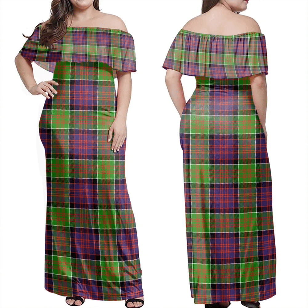 MacDonald Of Clanranald Tartan Off Shoulder Long Dress