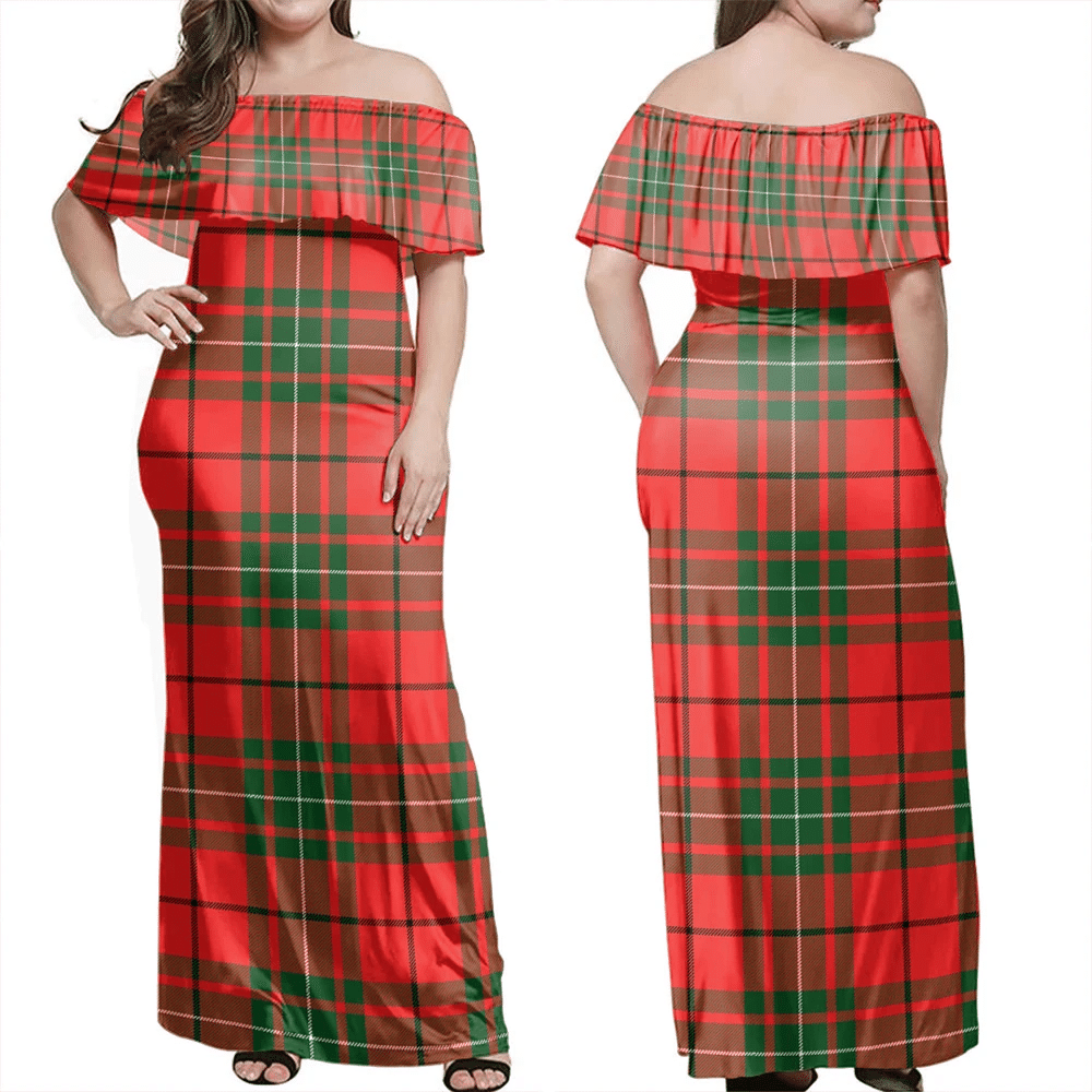 MacAulay Modern Tartan Off Shoulder Long Dress