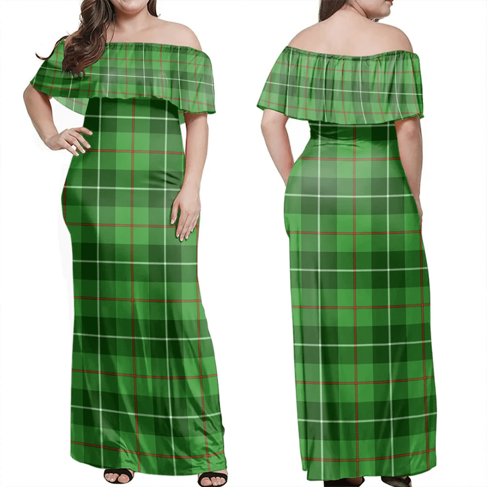 Galloway District Tartan Off Shoulder Long Dress