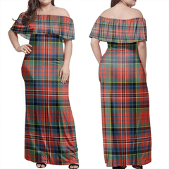 MacPherson Ancient Tartan Off Shoulder Long Dress