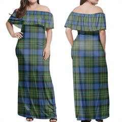 MacLaren Ancient Tartan Off Shoulder Long Dress