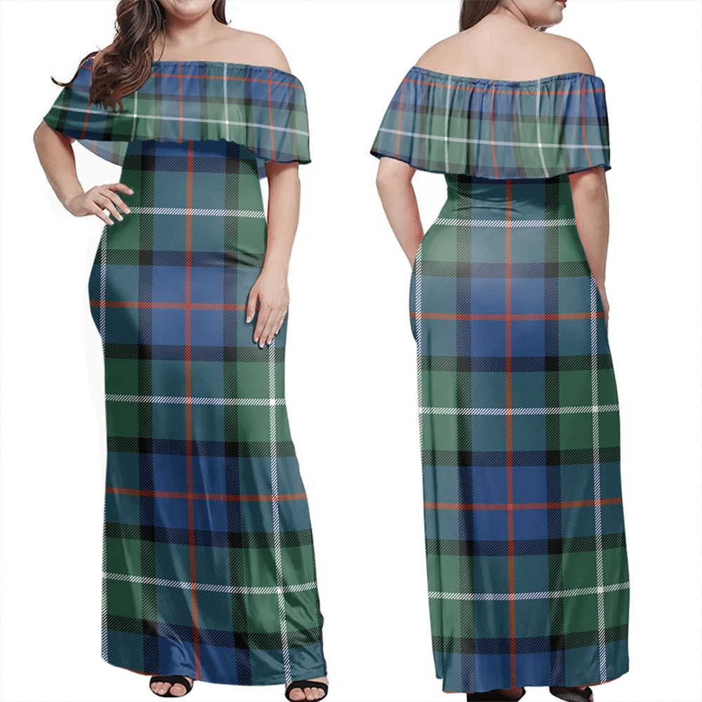 Davidson Of Tulloch Tartan Off Shoulder Long Dress