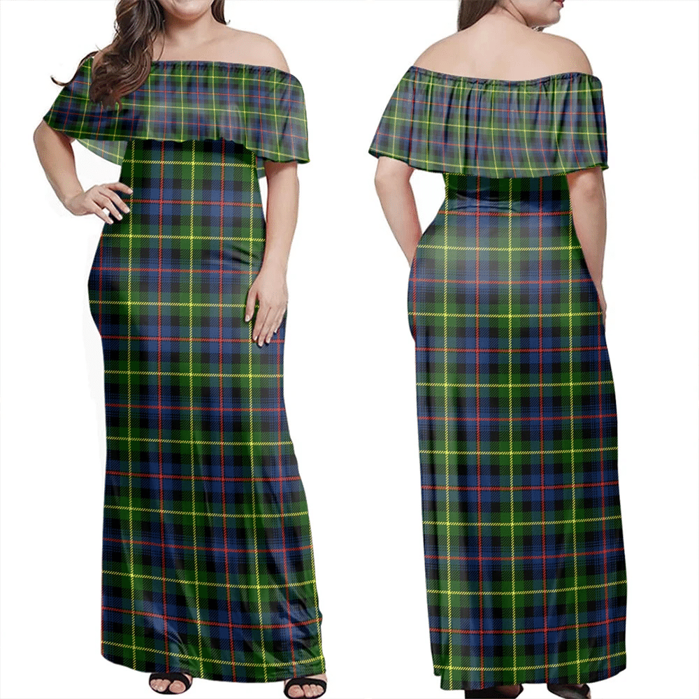 Farquharson Modern Tartan Off Shoulder Long Dress