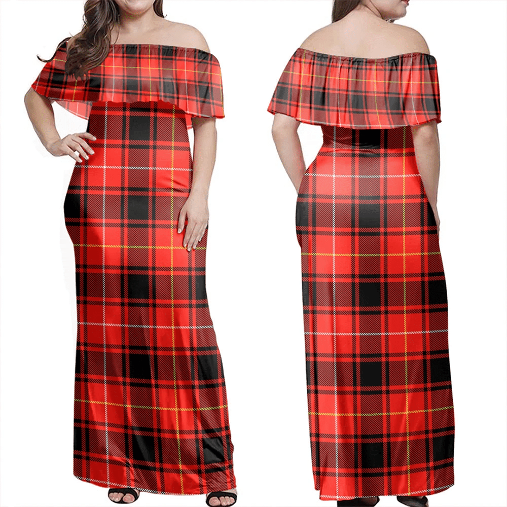 MacIver Modern Tartan Off Shoulder Long Dress