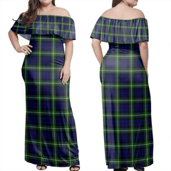 Lamont Modern Tartan Off Shoulder Long Dress